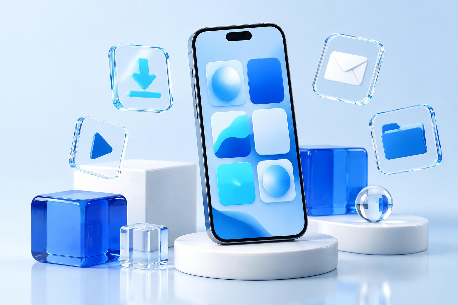 Smartphone et ressources numériques en bleu et cyan